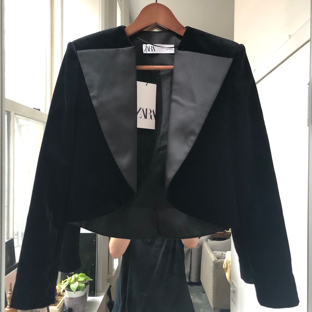 Zara Crop Bolero Blazer black velvet